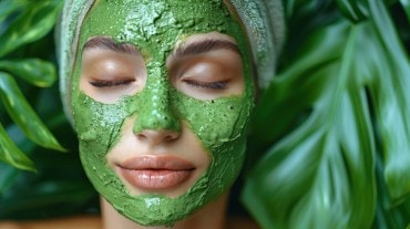 Girl with green face mask