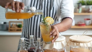 A glass of kombucha tea